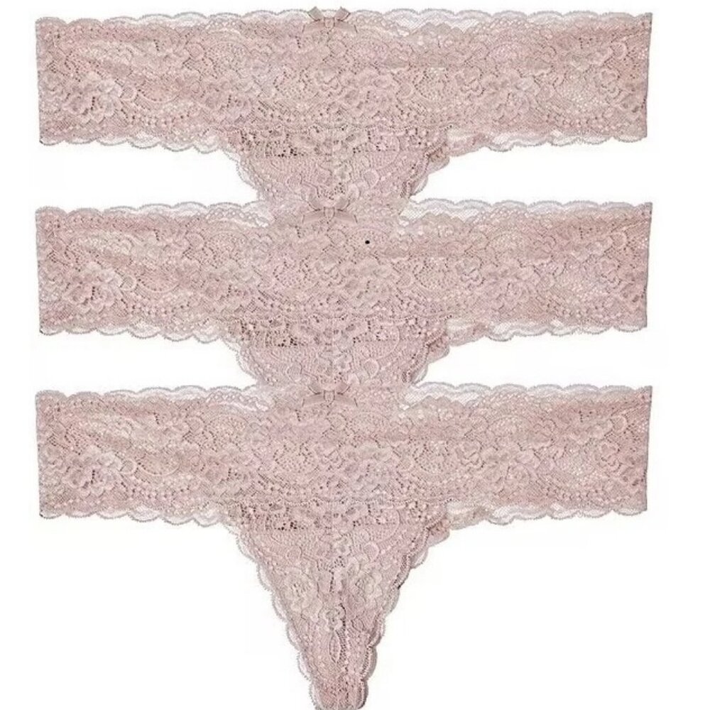 Skarlett Blue Women's 3-Pack Lace Thong Panty Underwear, Cashmere, XL